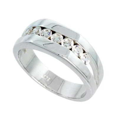 Argento Sterling Uomo Anello W/Brillante Taglio Cubici Zirconia - Immagine 1 di 2