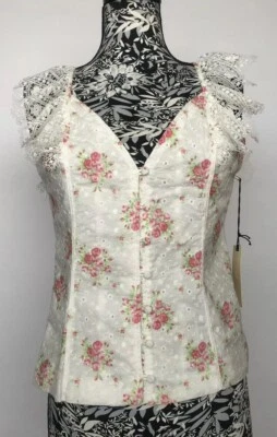 Top de mujer talla M nuevo con etiquetas blanco floral 100 % algodón sin mangas Foto 1 de 4