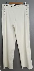 Pantalones de mezclilla Express tiro alto pierna ancha 14R marfil blanco roto mujer botones dorados delanteros - Imagen 1 de 16