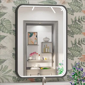 Black Framed LED Bathroom Mirror, With Dimmable Lights 32in x 32in - Picture 1 of 7