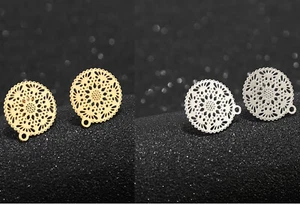 Hollow Round Earring Posts Gold/Silver Stainless Steel Earrings DIY Findings - Picture 1 of 13
