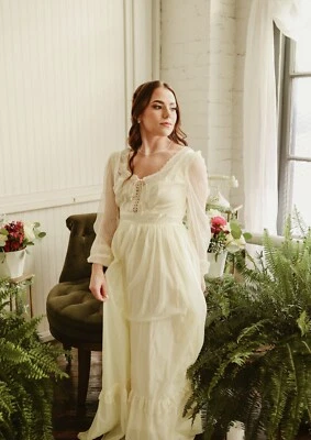 Vestido Pradera Bohemia Marfil Años 70, Boda, S/M Foto 1 de 4