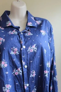 Cottagecore Bar III Mens L Blue Ditsy Floral Shirt Cotton Button L/S 32 33 - Picture 1 of 7