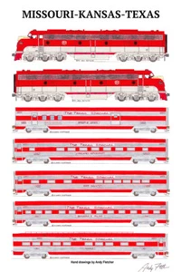 Póster de ferrocarril especial de 11""x17"" de Missouri-Kansas-Texas Texas Texas firmado por Andy Fletcher - Imagen 1 de 1