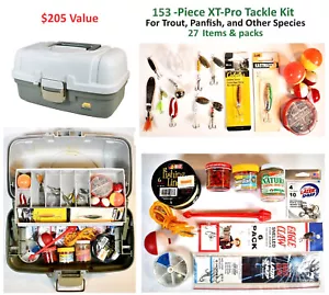 153-Piece BAIT & LURE TACKLE BOX FISHING KIT Trout Spinner Spoon Hooks Weights - Picture 1 of 5