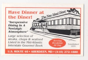 NEW IDEAL DINER Aberdeen MD Fold-out Business Card 1996 Baltimore ORIOLES Sched. - Picture 1 of 3