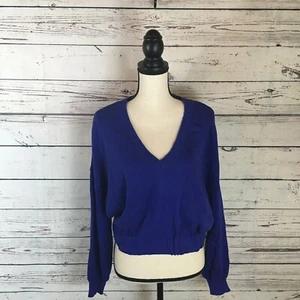 Abound V-Neck Cropped Knit Sweater Elastic Hem Blue Small NWT - Picture 1 of 7