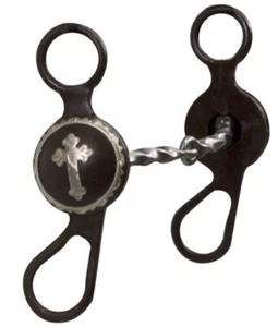 BIT CONCHO ACCIAIO MARRONE con croce incisa 5" bocca ritorta 6" guance curve cavallo - Foto 1 di 1