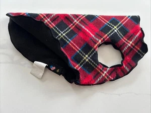 Duluth Double Fleece Dog Coat Pullover – Soft, Warm Dog Clothes - Red Plaid/BK 6 - Picture 1 of 5