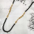 LANVIN accessory Ladies gold Black stone vintage necklace logo used damage