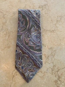 Vintage Christian Dior Green & Gray Silk Paisley Tie Made In Italy EUC - Picture 1 of 3