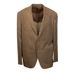 NWT CARUSO Brown Plaid Wool Blend Single Blazer Size 42/52 $1395 - Picture 1 of 5