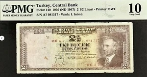 Turkey 1 1/2 Lirasi P-140 1930 (ND 1947) PMG 10 VF Banknote TUAF - Picture 1 of 3