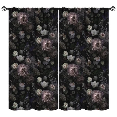 Cortinas oscuras florales vintage góticas victorianas negras rosa flor rosa drapeado... Foto 1 de 4