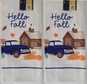 Fall Kitchen Linen Hello Fall Towels TWO S21a - Picture 1 of 1