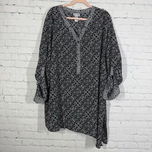 Blusa túnica Catherines mujer Plus 3X negra blanca dobladillo asimétrico top abstracto - Imagen 1 de 11