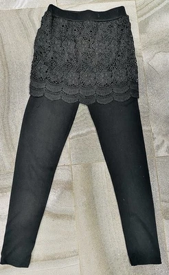 Mujer Negro Elástico Leggings Floral Intrincado Encaje Superpuesto Falda Talla S Nuevo Foto 1 de 4