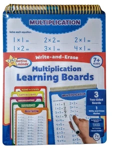 Active Minds Write Erase Wipe Clean Learning Boards + Marker MATH US STATES NEW - Imagen 1 de 2