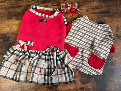 Платье для собаки Burberry Blue Label Nova Check красное одежда и рубашка с аксессуаром для волос 6 - Изображение 1 из 4