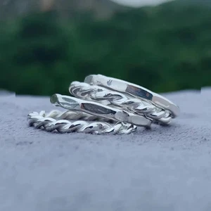 Set of 4 Stackable Rings, Silver Rings, 925 Sterling Silver Rings, Stat All Size - Picture 1 of 12