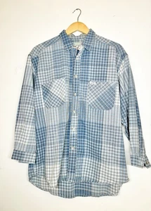 VTG 80s Guess Georges Marciano Shirt Blue Plaid Flannel cotton 100% USA - Picture 1 of 6