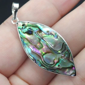 925 Sterling Silver Marquise Shaped Natural Paua Abalone Shell Pendant, PASP-309 - Picture 1 of 8