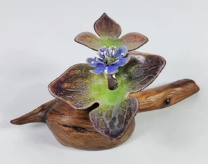 Escultura de flores de cobre y madera de burlwood esmaltada Norman Brumm firmada de colección como está - Imagen 1 de 7