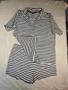 Ladies Lands End Shirt & Shorts Set Blue White Stripe Resort Pool Soft New! - Picture 1 of 11