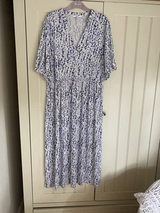 NEXT 16 blue/white Ditsy Print Dress Stretchy Festival Party Boho Trendy - Picture 1 of 5