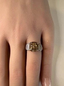 Anillo de platino natural antiguo radiante champán y diamantes baguette 5,00 CTW - Imagen 1 de 4