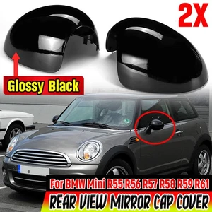 2X Side Mirror Cover Cap Black For MINI Cooper R55 R56 R57 R59 R60 2007-2013 - Bild 1 von 13