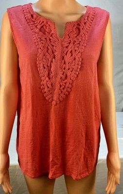 Grace Elements • Camiseta sin mangas para mujer con detalle de ganchillo • Color coral • Talla XL Foto 1 de 4