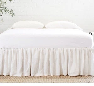 402 $ neu Bommel zu Hause 100 % Leinen King Size geraffter Bettrock Farbe cremefarben - Bild 1 von 9