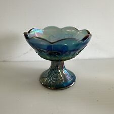 Vintage Indiana Carnival Glass Blue Iridescent Candle Holder, Grapes Pattern