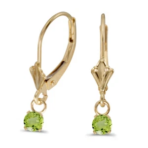 14k Yellow Gold Round Peridot Lever-back Earrings - Picture 1 of 3
