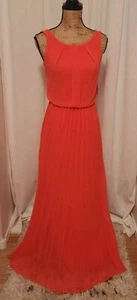B. Darlin Junior's 3/4 Brighr Color Coral Sleeveless Pleated Maxi Dress NEW - Picture 1 of 9