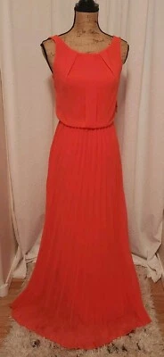 Maxi Vestido B. Darlin Junior 3/4 Brighr Color Coral Sin Mangas Plisado NUEVO Foto 1 de 4