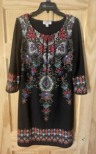 Dress Barn Beautiful Black & Vibrant Floral Pattern Long Sleeve Dress Size 8 - Picture 1 of 10