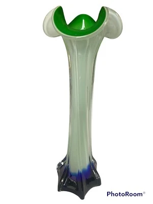 "Florero vintage de vidrio verde/azul soplado a mano de 11,25"" - estado impecable" Foto 1 de 4