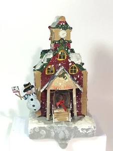 CHRISTMAS EXPRESS VILLAGE Metal Hand Painted Tin Town Hall Stocking Holder - Picture 1 of 6