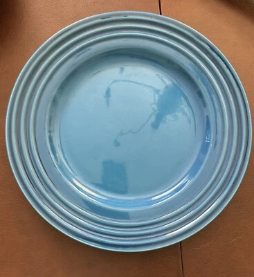 Le Creuset 3 Ring Design Blue Round Dinner Plates 12 inch-5 Available/REPLACEMEN - Image 1 of 4