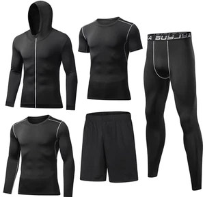 BUYJYA 5Pcs Men's Compression Pants Shirt Top Long Sleeve Jacket Athletic XL - Picture 1 of 2