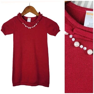 Gymboree Girls Size 4 Sweater Dress Ruffle Pearl Necklace Rhinestone Holiday - Picture 1 of 6