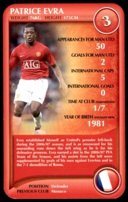 Top Trumps - Manchester United F.C. (2008) Patrice Evra No. 3 - Image 1 of 2