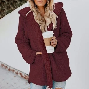 Maglione donna SDGSGV rosso sherpa ampio comodo con cappuccio aperto davanti taglia L nuovo senza etichette - Foto 1 di 6