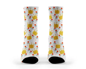 Calcetines estampados a mano - Diseño de flores y corona - Regalo único de novedad - Talla única - Imagen 1 de 8