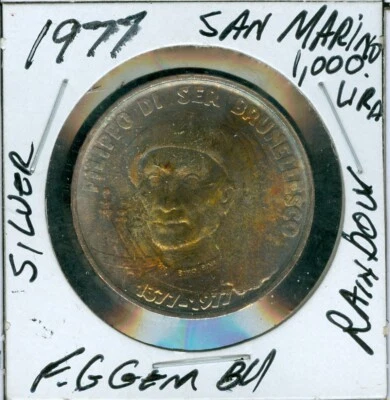 1977 SAN MARINO SILVER 1000 LERI Brunelleschi FINEST GRADE GEM BU RAINBOW . - Image 1 of 2