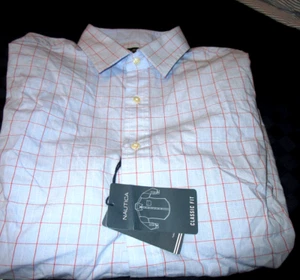 NWT NAUTICA $55 CLASSIC FIT SPREAD COLLAR DRESS SHIRT BLUE RED PLAID 16.5 34/35 - Picture 1 of 2