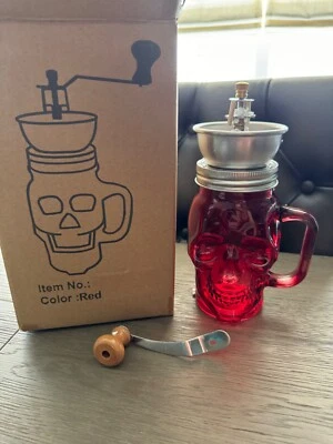 Skull  Halloween coffee Grinder Jar Mason Jar w / Lid Decor Gothic Red  NIB - Image 1 of 4