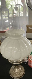 Antique Miller Nickel Plated Oil Lamp With  White Dome Glass Shade Complete - Picture 1 of 12